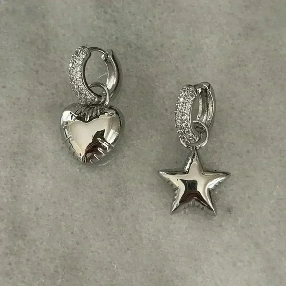 COPY - Silver Crystal Star Heart Bubble Balloon Huggie Hoop Earrings